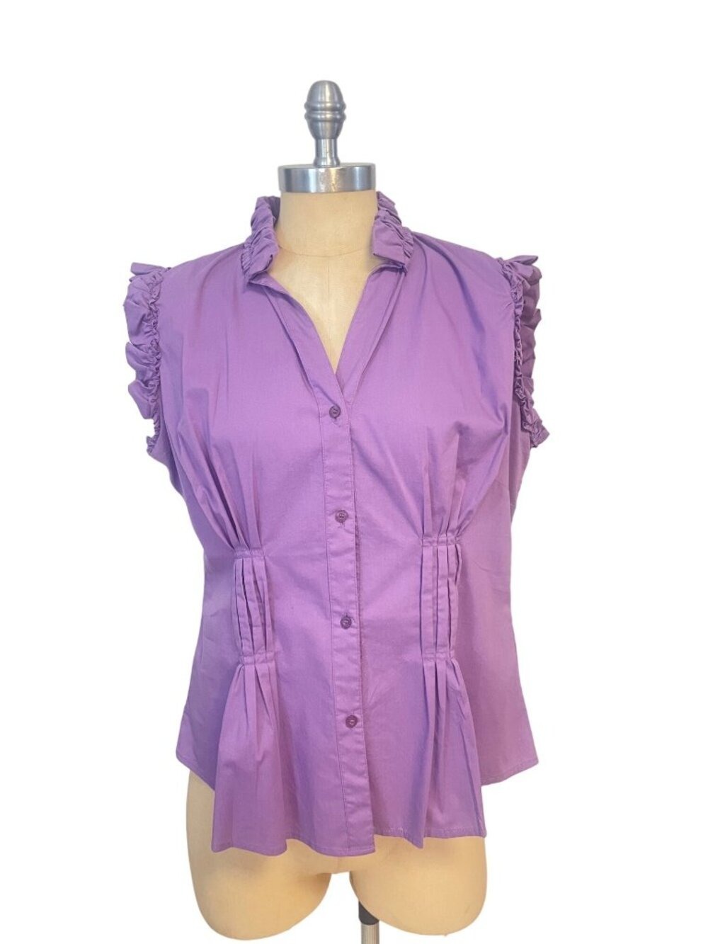 Mur Mur Purple Sleeveless Button Front Pleated Top XL